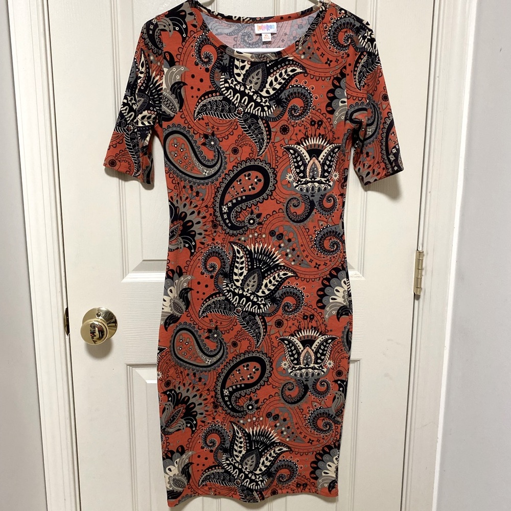 Lularoe Julia xsmall fun paisley pattern burnt orange